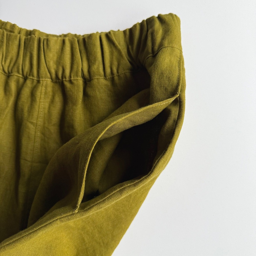 American Giant USA Made EUC Elastic Waist Fir Green Pockets Linen‎ Shorts S - Picture 3 of 8